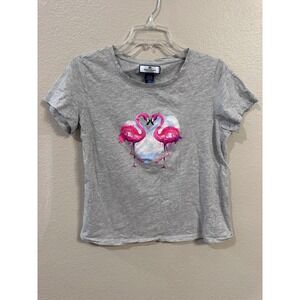 Island Collection Stella‎ Parker Gray Flamingo Heart Graphic T-Shirt